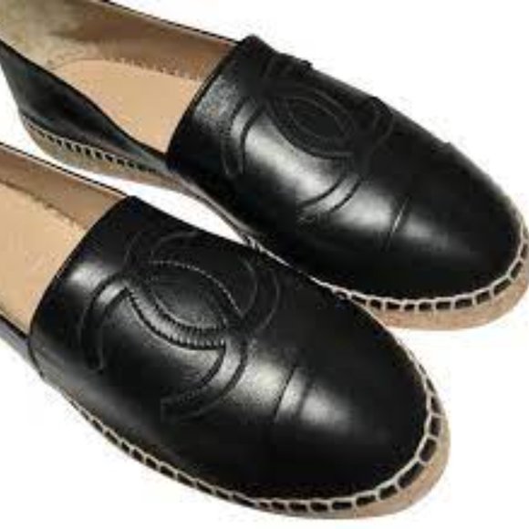 Chanel Black Leather Platform Espadrille Flats 8 - Picture 2 of 7